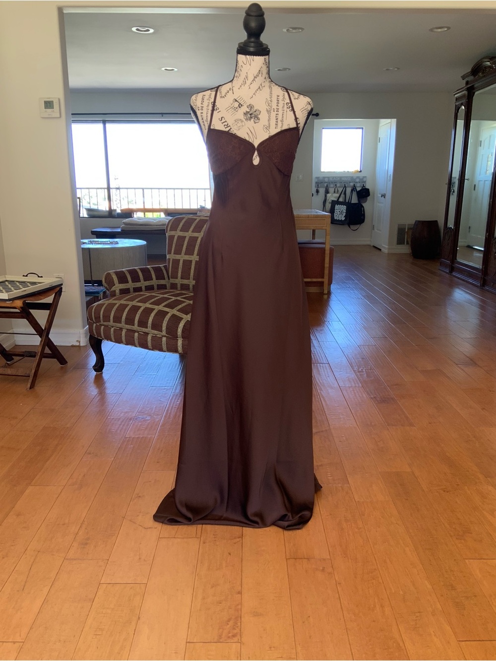 Peppermayo Chocolate Brown Satin Maxi Slip Dress